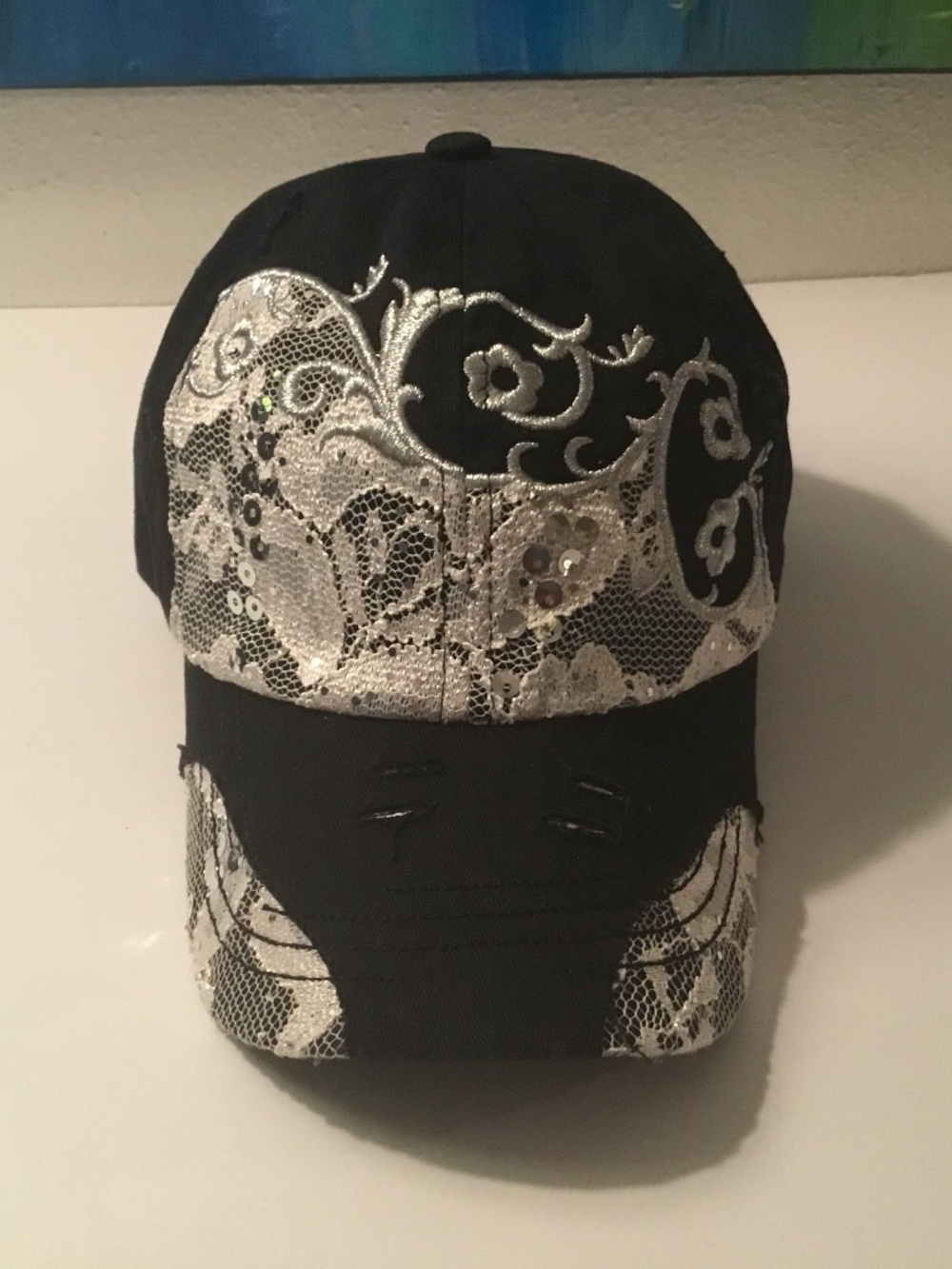 KBETHOS Women’s Lace and sequins distressed baseball hat